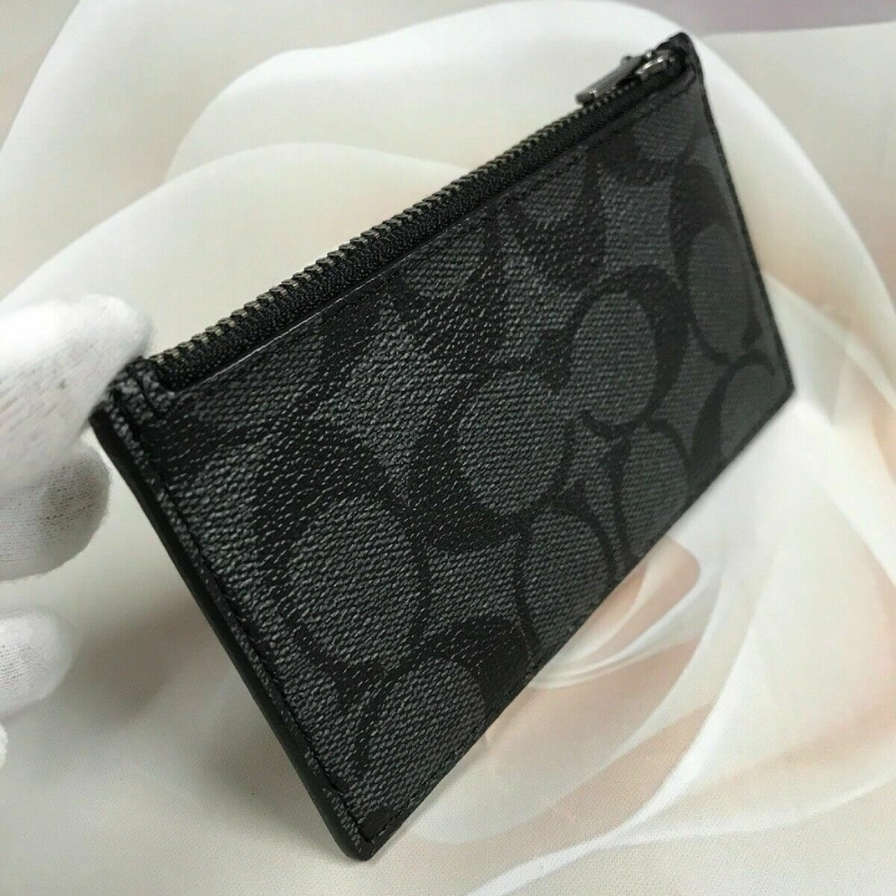 Men’s Zip Card Case Holder Wallet Signature - Picture 2 of 8